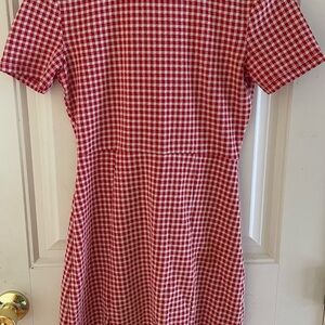 Zara Women’s Dress Size S Gingham Checkered Red White Slit Short sleeve